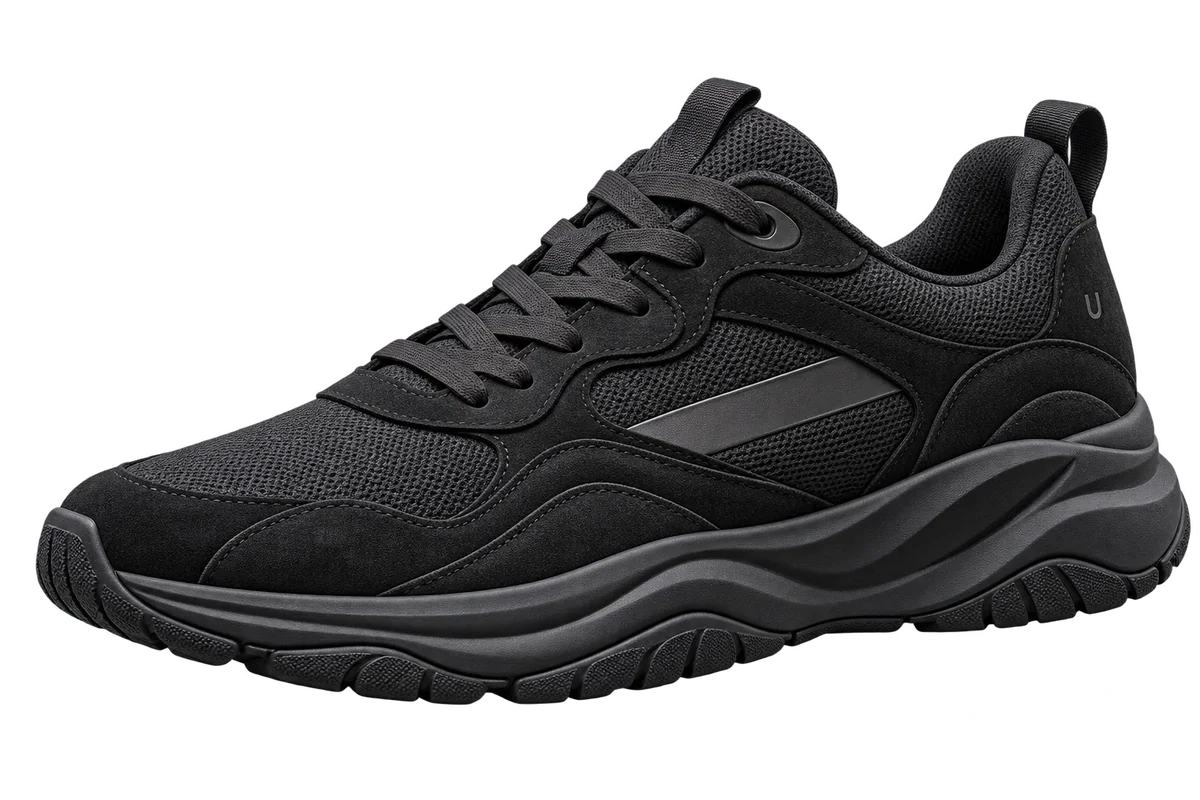 Noche 06: sneaker negro carbón con diferentes texturas y suela oscura